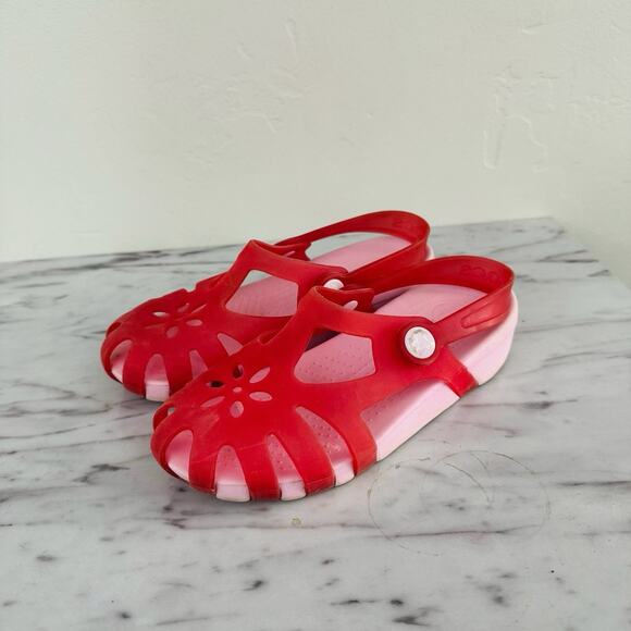 Crocs Shirley Pink And Red Jelly Sandals Girls Size 1 - Picture 1 of 10